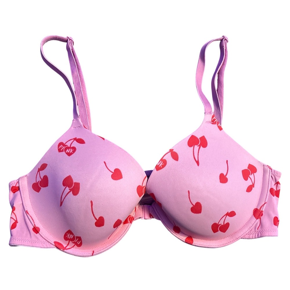 PINK Victoria's Secret Pink Cherry Heart Front Closure Underwire Bra‎ Size 34B